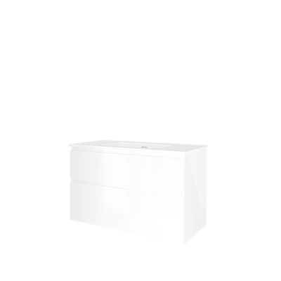 Proline elegant ensemble de meubles de salle de bains 100x46x62cm meuble inférieur a symétrique blanc brillant avec 1 trou pour robinetterie porcelaine blanc brillant