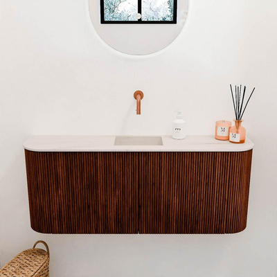 Mondiaz JOYA-DLUX 103.2cm toiletmeubel - ronding links en rechts kleur Ruby - Wastafel FAYE positie Midden Zonder kraangat kleur Meli.