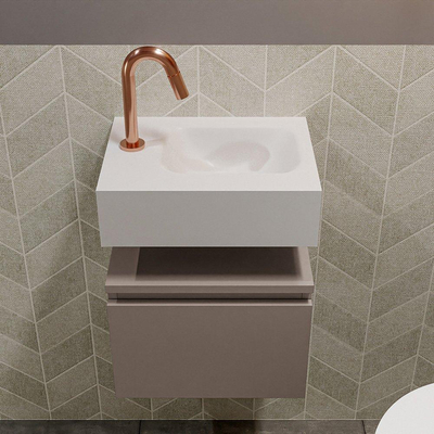 MONDIAZ ANDOR Toiletmeubel 40x30x30cm met 1 kraangaten 1 lades smoke mat Wastafel Lex rechts Solid Surface Wit