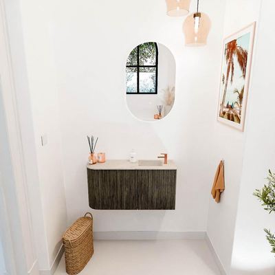 Mondiaz JOYA-DLUX Meuble de toilette 81,6cm - arrondi gauche couleur Shadow - Vasque FAYE position Droite 1 trou de robinet couleur Frappe