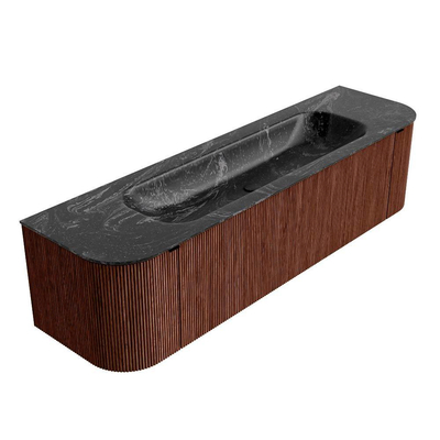 Mondiaz KURVE-DLUX Ensemble de meubles de salle de bains - 170x46x40cm - 1 tiroir - 2 portes - vasque solid surface - centrale - sans trou de robinet - Ruby