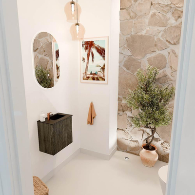 Mondiaz JOYA 40cm toiletmeubel - kleur Shadow - Wastafel FAYE positie Rechts 1 kraangat kleur Urban.