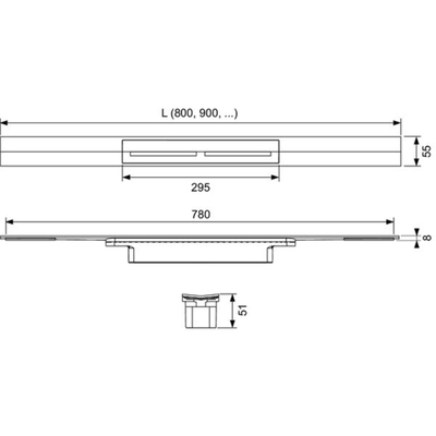 Tece DrainProfile Profil de douche - 120cm - raccourcissable - chrome noir brossé