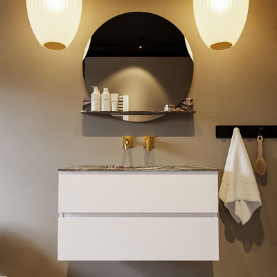 Mondiaz VICA-DLUX ensemble de meuble de salle de bain - 90cm - meuble sous-vasque talc - 2 tiroirs - lavabo encastré cloud milieu - sans trous de robinet - miroir modèle spot - version XL 60cm haut - lave