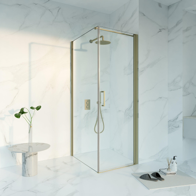 Fortifura Galeria Cabine de douche - 70x90x200 - Profil en verre de sécurité - anti-calcaire - Laiton brossé PVD (Or)