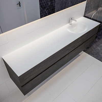 Mondiaz VICA ensemble de meuble de salle de bain - 200cm - meuble sous-vasque marron foncé - 4 tiroirs - lavabo moon droite - 1 trou de robinet - miroir LED - version XL 60cm de haut