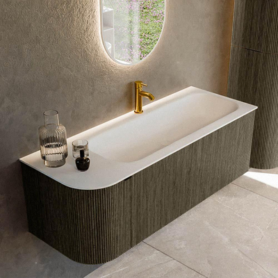 Mondiaz KURVE Ensemble de meuble salle de bain - 125x46x40cm - 1 tiroir - 1 porte - lavabo en solid surface - droite - 1 trou de robinet - Shadow