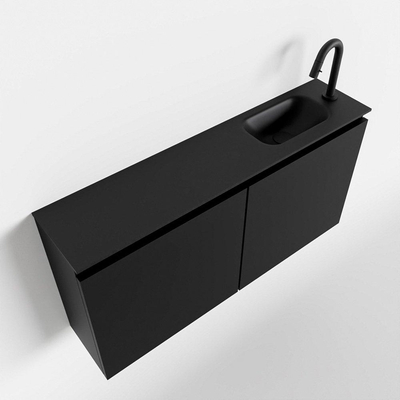 MONDIAZ TURE Fonteinset - 100x23x50cm - 1 kraangat - 2 deuren - urban mat - Wasbak rechts - Solid Surface Zwart