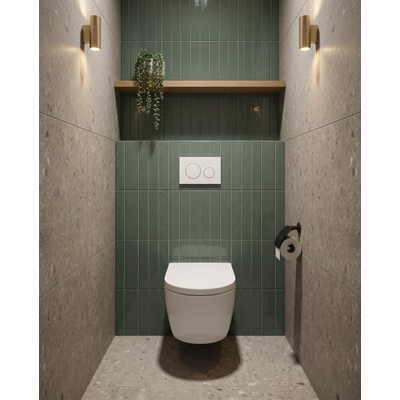 QeramiQ Dely Pack WC - 36,3x51,7cm - à fond creux - sans bride - réservoir encastré Geberit UP320 - abattant WC softclose 35 mm - plaque de déclenchement blanche brillante - boutons ronds - blanc brillant