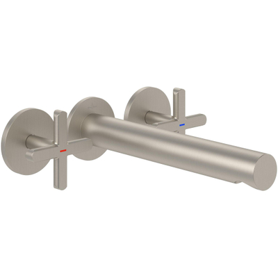 Villeroy & Boch Loop & Friends wastafeluitloop set - met kruisgreep - wandmontage - Brushed Nickel (rvs)