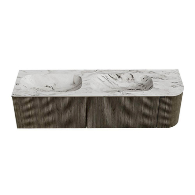 Mondiaz KURVE-DLUX Badkamermeubelset - 165x46x40cm - 2 lade - 1 deur - wastafel solid surface - dubbel / links - zonder kraangat - Shadow