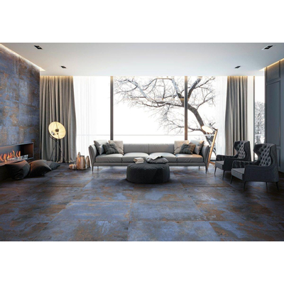 Terravito Copuro wand- en vloertegel - 60x60cm - 9mm - Vierkant - gerectificeerd - Betonlook - Blauw mat