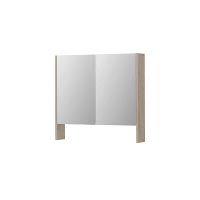 INK SPK3 Armoire de toilette miroir - 80x14x74cm - 2 portes - miroir double face - tablette ouverte - interrupteur et prise de courant - MFC Chêne ivoire