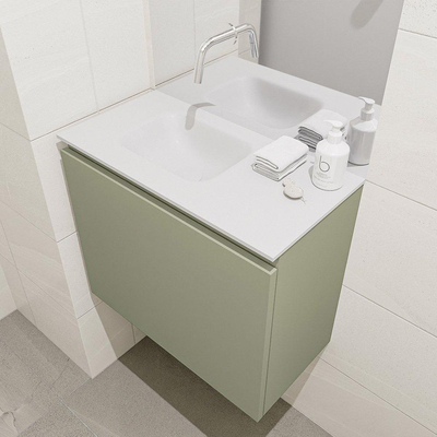 MONDIAZ OLAN Toiletmeubel 60x30x40cm met 0 kraangaten 1 lades army mat Wastafel Lex links Solid Surface Wit