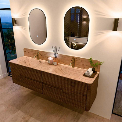 Mondiaz CIRO-DLUX Badkamermeubelset - 180x45x50cm - Solid surface wastafel Arena - 2 wasbak Dubbel - 2 kraangaten - 4 lades - Dusk