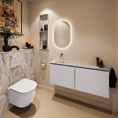 MONDIAZ TURE-DLUX Meuble toilette - 120cm - Cale - EDEN - vasque Glace - position gauche - sans trou de robinet