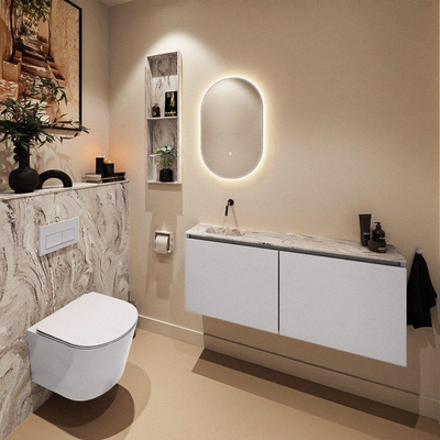 MONDIAZ TURE-DLUX meuble WC 120 cm Cale. EDEN vasque Glace position gauche. Sans trou de robinet.