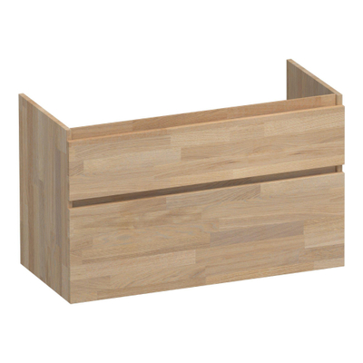 BRAUER Delight Meuble sous-lavabo - 100x46x60cm - 2 tiroirs softclose - sans poignée - 1 découpe pour siphon - chêne massif - abouté chêne gris