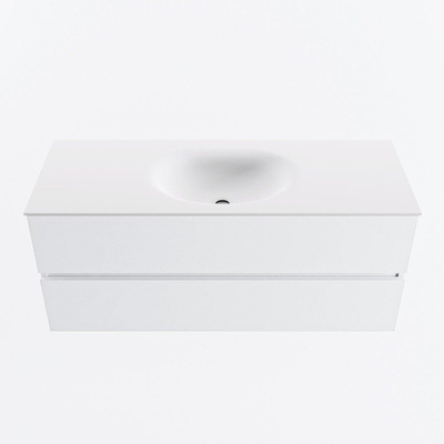 MONDIAZ VICA meuble sous lavabo 120cm Talc 2 tiroirs. Lavabo MOON centre 1 trou de robinet, couleur Talc.