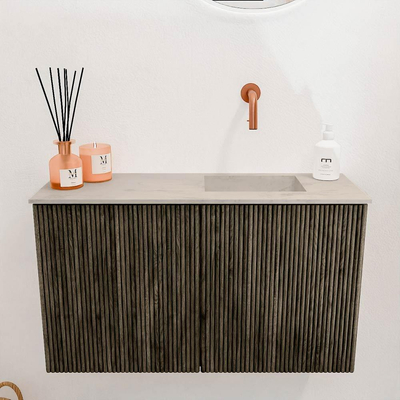 Mondiaz JOYA-DLUX 70cm toiletmeubel - kleur Shadow - Wastafel FAYE positie Rechts Zonder kraangat kleur Opalo.