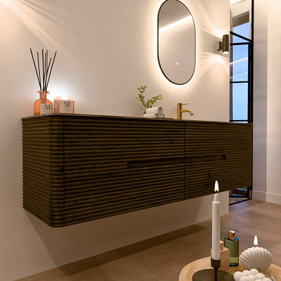 Mondiaz CIRO-DLUX Badkamermeubelset - 170x45x50cm - Solid surface wastafel Sombra - 1 wasbak Rechts - 1 kraangat - 4 lades - Shadow