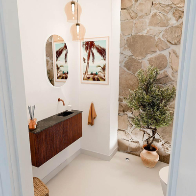 Mondiaz JOYA-DLUX 90cm toiletmeubel - kleur Ruby - Wastafel FAYE positie Rechts Zonder kraangat kleur Lava.