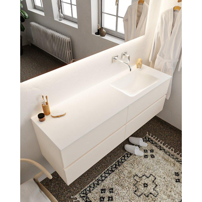 Mondiaz VICA ensemble de meuble de salle de bain - 150cm - meuble sous-vasque lin - 4 tiroirs - lavabo lune droite - sans trou de robinet - miroir LED - version XL 60cm haut