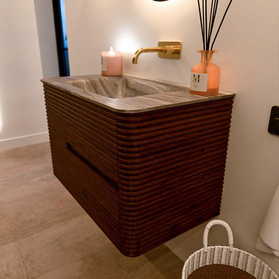 Mondiaz CIRO-DLUX Badkamermeubelset - 80x45x50cm - Solid surface wastafel Sombra - 1 wasbak Midden - zonder kraangaten - 2 lades - Ruby