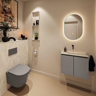 MONDIAZ TURE-DLUX meuble WC 60 cm Smoke. EDEN vasque Ostra position milieu. Sans trou de robinet.