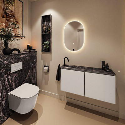 MONDIAZ TURE-DLUX 100cm toiletmeubel Linen. EDEN wastafel Lava positie links. Met 1 kraangat.