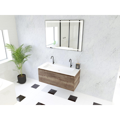 HR Matrix ensemble de meubles de salle de bain 3d 100cm 1 tiroir sans poignée avec cadre couleur charleston avec vasque fine 2 trous de robinetterie blanc