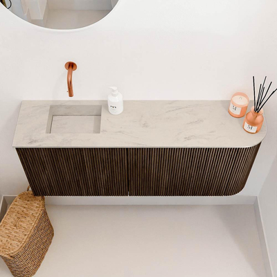 Mondiaz JOYA-DLUX 101.6cm toiletmeubel - ronding rechts kleur Walnut - Wastafel FAYE positie Links Zonder kraangat kleur Opalo.
