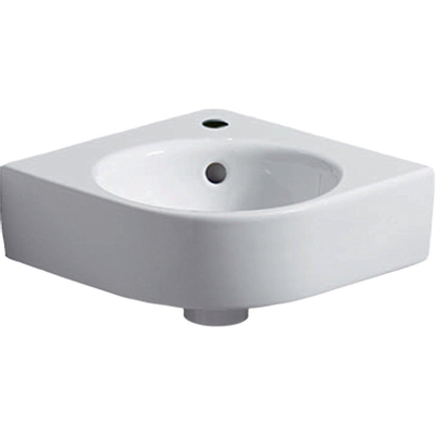 Geberit Renova compact lave-mains d’angle 45cm 1 trou de robinet avec trop-plein blanc