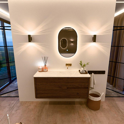 Mondiaz CIRO-DLUX Badkamermeubelset - 120x45x50cm - Solid surface wastafel Opalo - 1 wasbak Rechts - zonder kraangaten - 2 lades - Dusk