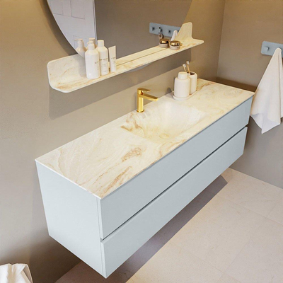 Mondiaz VICA-DLUX Ensemble de meuble de salle de bain - 150cm - meuble sous-vasque argile - 2 tiroirs - lavabo encastré nuage milieu - 1 trou de robinet - version haute de 60cm - frape