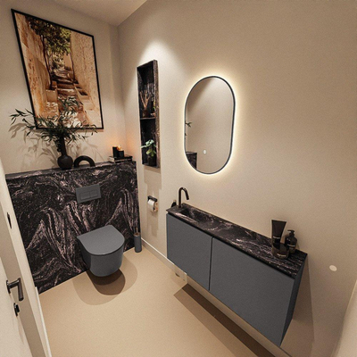 MONDIAZ TURE-DLUX Meuble toilette - 100cm - Dark Grey - EDEN - vasque Lava - position gauche - 1 trou de robinet