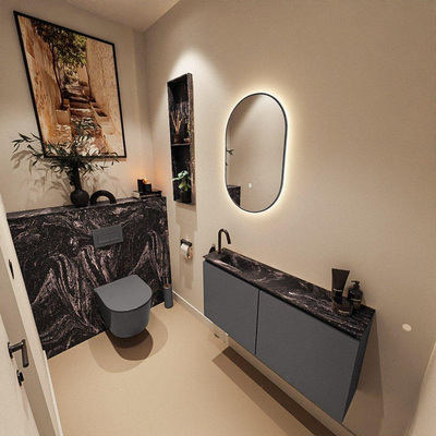 MONDIAZ TURE-DLUX meuble WC 100 cm Dark Grey. Lavabo EDEN Lava position gauche. Avec 1 trou de robinet.