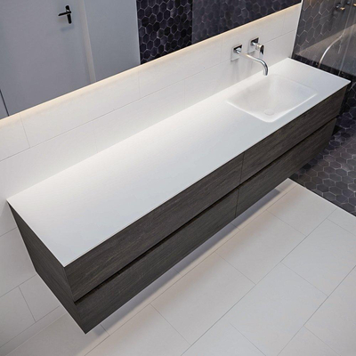 Mondiaz VICA ensemble de meuble de salle de bain - 200cm - meuble sous-vasque marron foncé - 4 tiroirs - lavabo CLOUD droite sans trous de robinet - miroir LED - version XL 60cm de haut