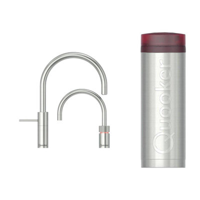 Quooker Nordic Square Twintaps kokendwaterkraan - draaibare uitloop - PRO3 reservoir - Warm / kokend water - RVS