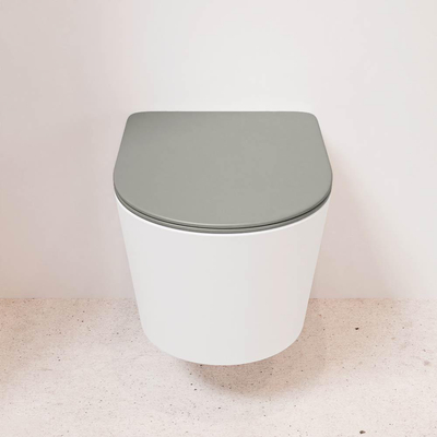 Mondiaz LAVIE hangtoilet – spoelrandloos – 36 x 53 cm – met softclose zitting – Talc (wit), zitting Smoke (lichtbruin)
