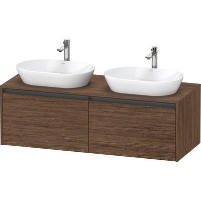 Duravit Ketho.2 Wastafelonderbouwkast - inclusief consoleplaat - met 2 laden - voor dubbele waskommen - 140x55x45.9cm - met handgrepen antraciet - donker noten mat