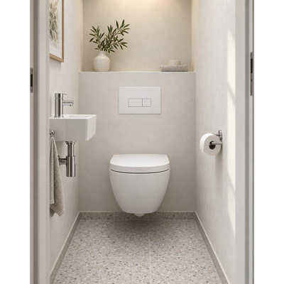 QeramiQ Dely Swirl Compact Ensemble WC - réservoir encastré QeramiQ flush - abattant 25mm - plaque de commande en plastique blanc brillant - boutons rectangulaires - blanc mat