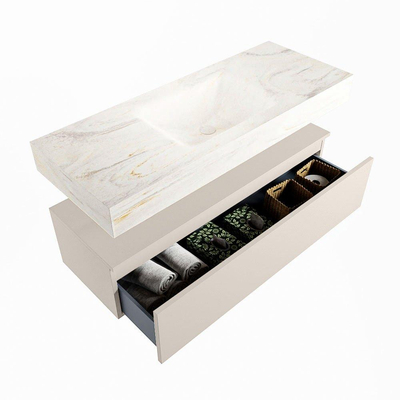 Mondiaz ALAN-DLUX Ensemble de meuble - 120cm - meuble Linen mat - 1 tiroir - Lavabo Cloud Ostra suspendu - vasque Centre - 1 trou de robinet