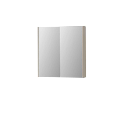 INK SPK2 Armoire de toilette avec miroir - 70x14x74cm - 2 portes - miroir double face - interrupteur et prise de courant - MDF laqué gris cachemire mat