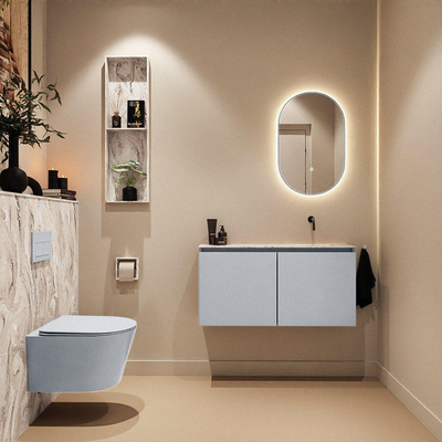 MONDIAZ TURE-DLUX Meuble toilette - 100cm - Clay - EDEN - vasque Glace - position droite - sans trou de robinet