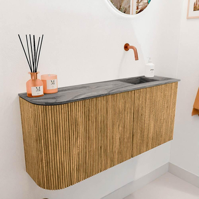 Mondiaz JOYA-DLUX 91.6cm toiletmeubel - ronding links kleur Oak - Wastafel FAYE positie Rechts Zonder kraangat kleur Sombra.