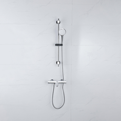 Adema Sparkle 2.0 Badset - thermostatische badkraan - 70cm glijstang - ronde handdouche - metalen doucheslang - chroom