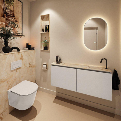 MONDIAZ TURE-DLUX Meuble toilette - 120cm - Linen - EDEN - vasque Frappe - position droite - 1 trou de robinet