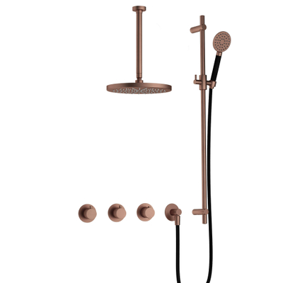 Hotbath Cobber IBS70 Regendoucheset - inbouw - 30cm plafondarm - 20cm ronde hoofddouche - ronde handdouche - glijstang - PVD - koper geborsteld