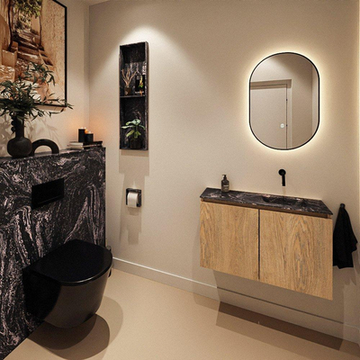 MONDIAZ TURE-DLUX Meuble toilette - 80cm - Washed Oak - EDEN - vasque Lava - position droite - sans trou de robinet
